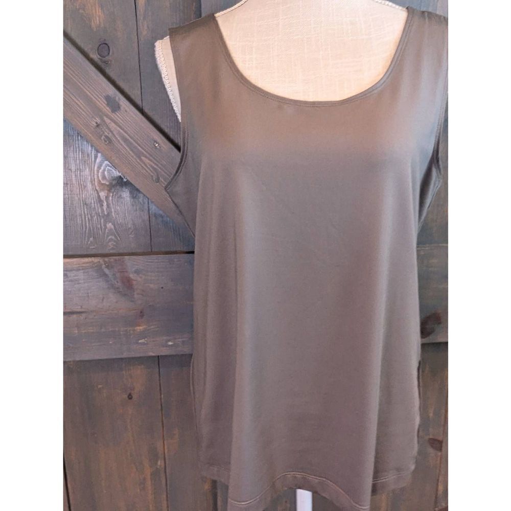 Chico’s Tank Top Blouse Women’s 2 Large Brown Round Neck Sleeveless Stretch